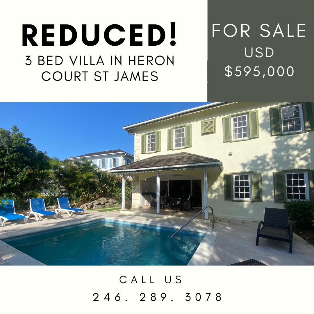 Reduced! 3 Bed 3.5 Bath Villa in Heron Court, St James Barbados Real